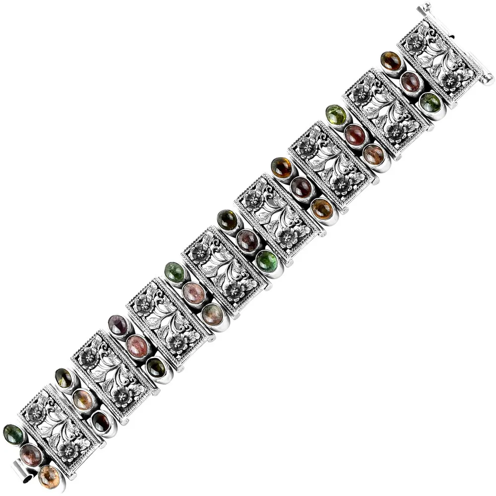 

925 Sterling Silver Tourmaline Stone Bracelet