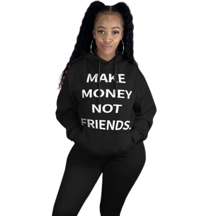 

Autumn Women Hoodies 2020 New Letter Printing Casual Sportwear Full Sleeve Pockets Drawstring Pullover Sweatshirts