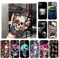 red rose flower skull black matte silicone soft phone case for apple iphone 13 12 11 pro max x xr xs 6 6s 7 8 plus se2020 cover