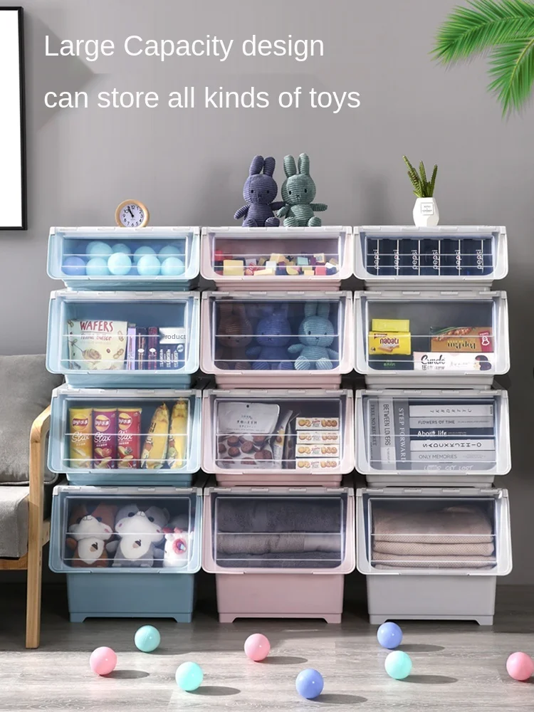 

TT Toy Storage Box Plastic Front Open Children's Flip Home Storage Organizer
