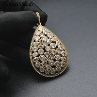 big size cz paved 55mm pear shape metal necklace pendant diy fashion jewelry making supply