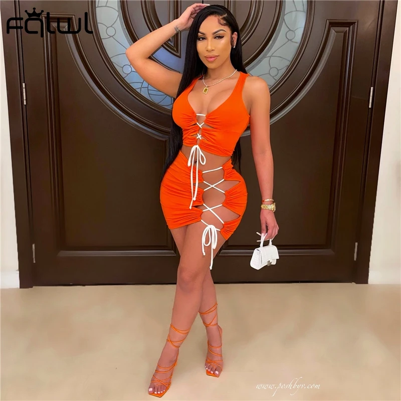 Соблазнительные Клубные наряды FQLWL бандажный черный комплект из двух предметов