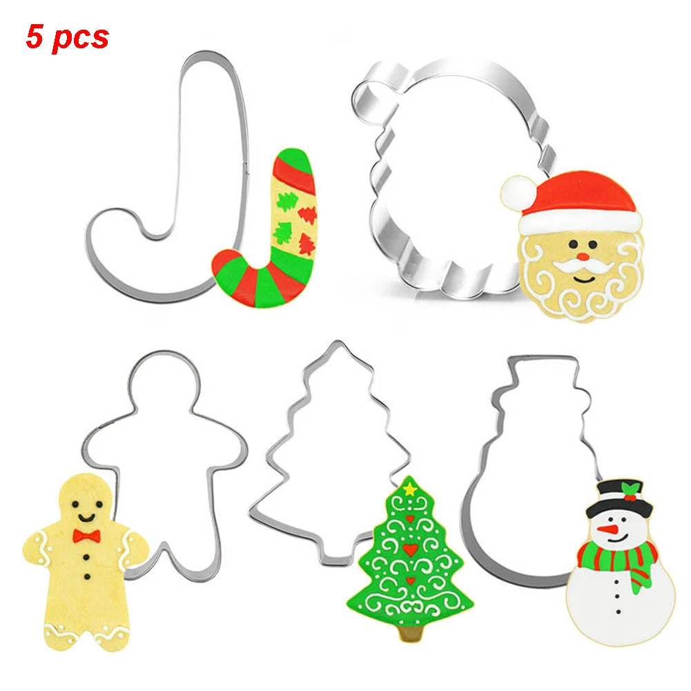 

5pcs Christmas Stainless Steel Cookie Mold Biscuits Cutter Mold Set Pastry Cake Cookie Cutter Dessert Fruit Cutting Die Tools