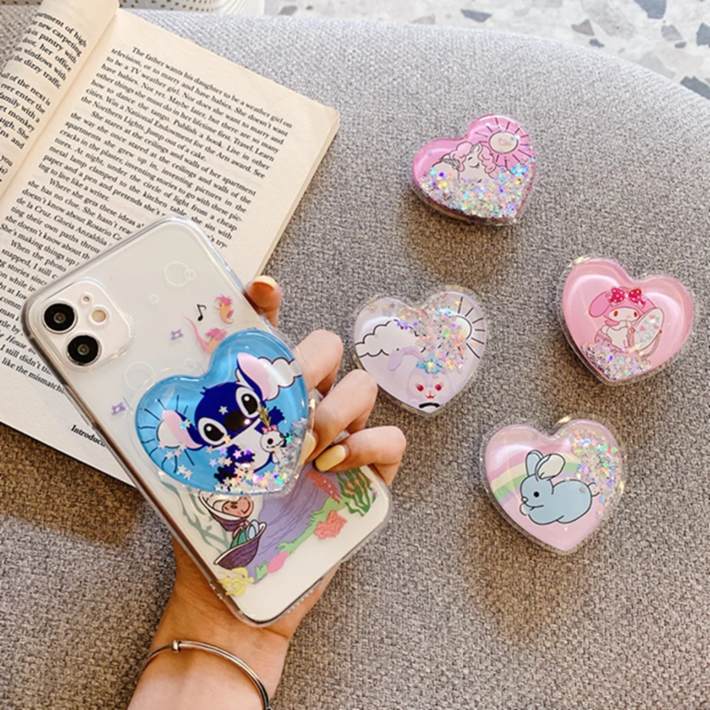 new universal cute cartoon summer quicksand foldable mobile phone finger ring bracket handle air bag bracket accessories free global shipping