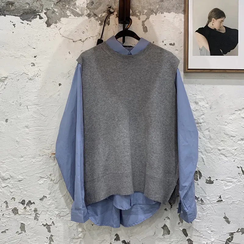 Осенний корейский свитер жилет мужской теплый модный однотонный вязаный пуловер