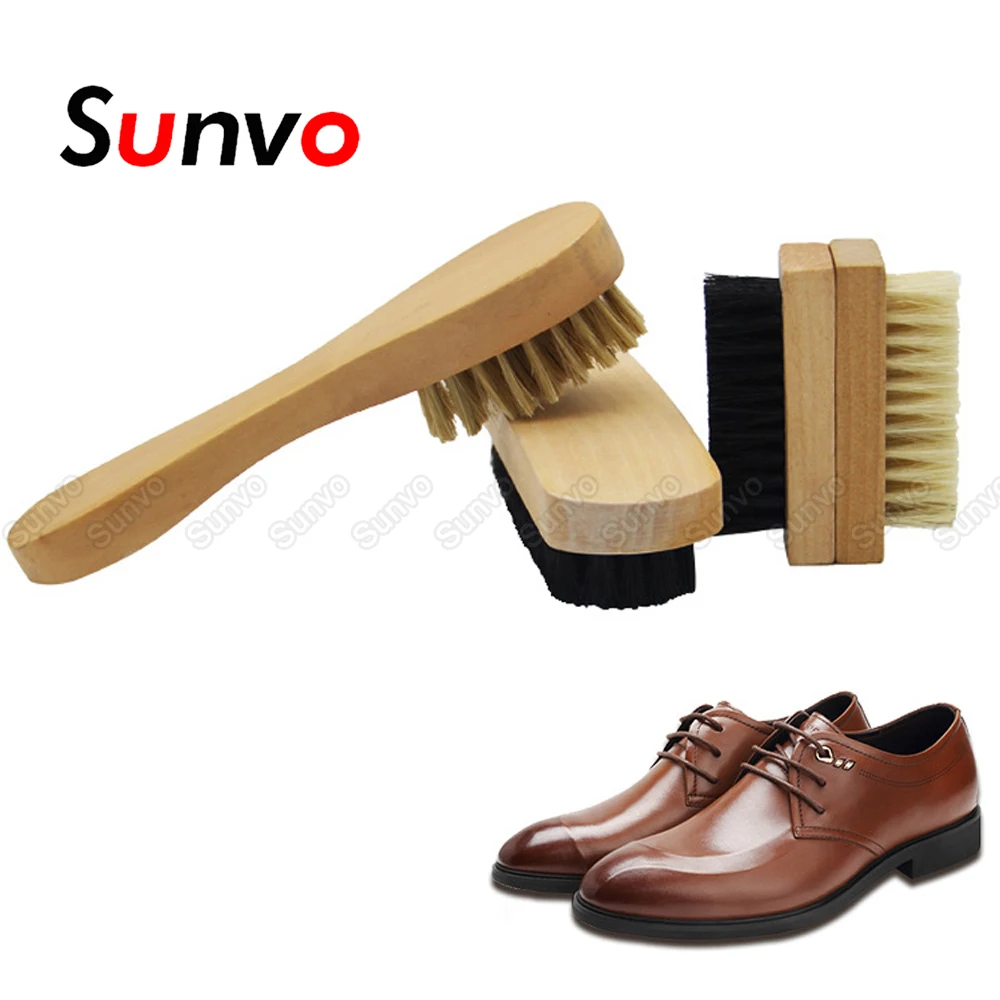 Sunvo Wood Portable Shoe Brush for brush for Cleaning Leather Shoes Cleaner Brush Cleaning Polishing Tool Shoe Care Accessories bristles become warped head shoe brush polishing leather shoes polish wipe scrub fur soft hair