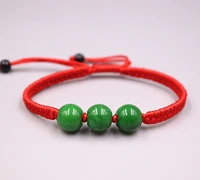 100 natural jadeite green 3pcs round beads red rope knitted for women baby luck bracelet