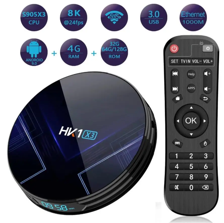 HK1 X3 S905X3 amlogic Android 9 0 4 Гб оперативной памяти 32 ГБ/64 Гб/128 ГБ 2 г 5G Wi Fi BT 1000M lan порт Youtube 8K