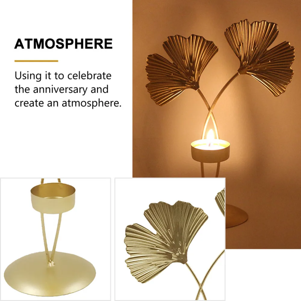 

1PC Wrought Iron Candlestick Household Candlestick Decor Gold Leaf Candle Cup