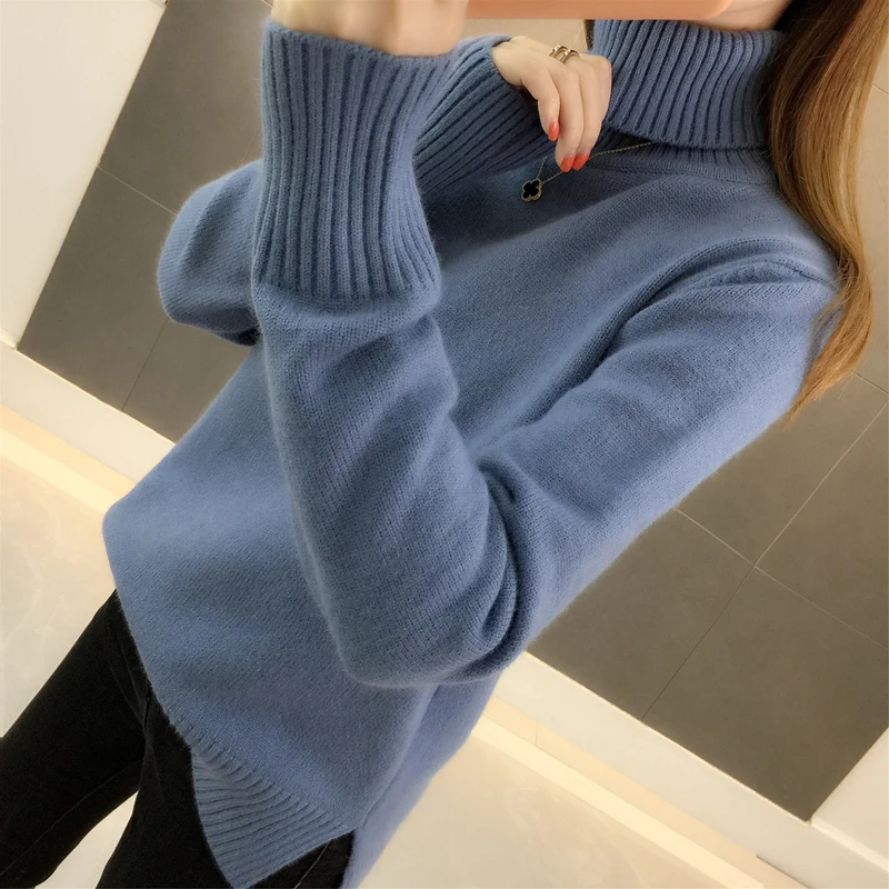 Thick Warm Women Turtleneck 2020 Winter Sweaters and Pullovers Knit Long Sleeve Solid Ribbed Cashmere Sweater Female Loose | Женская