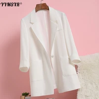 yymsxr womens elegant suit jacket thin new 2022 summer fashion high quality white mid length blazer female casual top