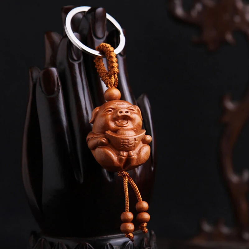 Повезло кулон 2019 свинья года резьба брелок из дерева для ключей сокровища ключ