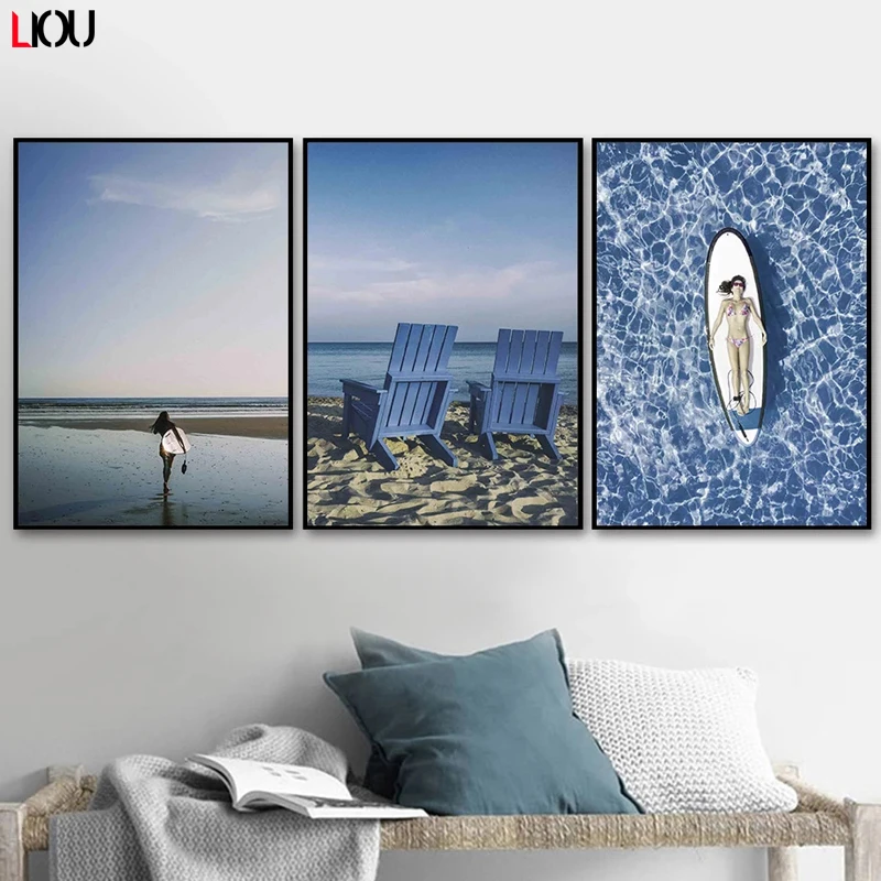 Картина на холсте с изображением синей горы пляжа моря | Дом и сад