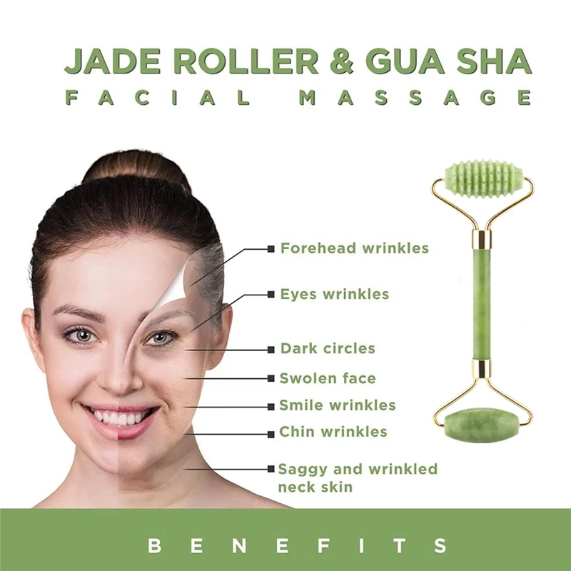 

Roller Skin Care Facial Massager Jade Roller Natural Stone Massage for Face Eye Gua Sha Fade Wrinkles Lifting Beauty