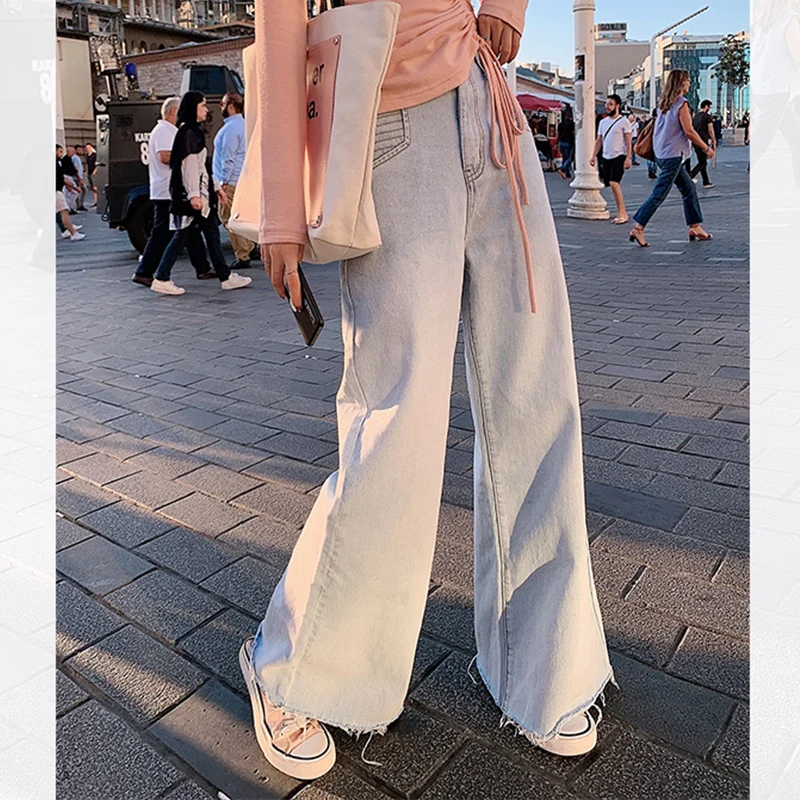 Женские джинсовые брюки с высокой талией MISHOW Свободный Прямой Повседневный