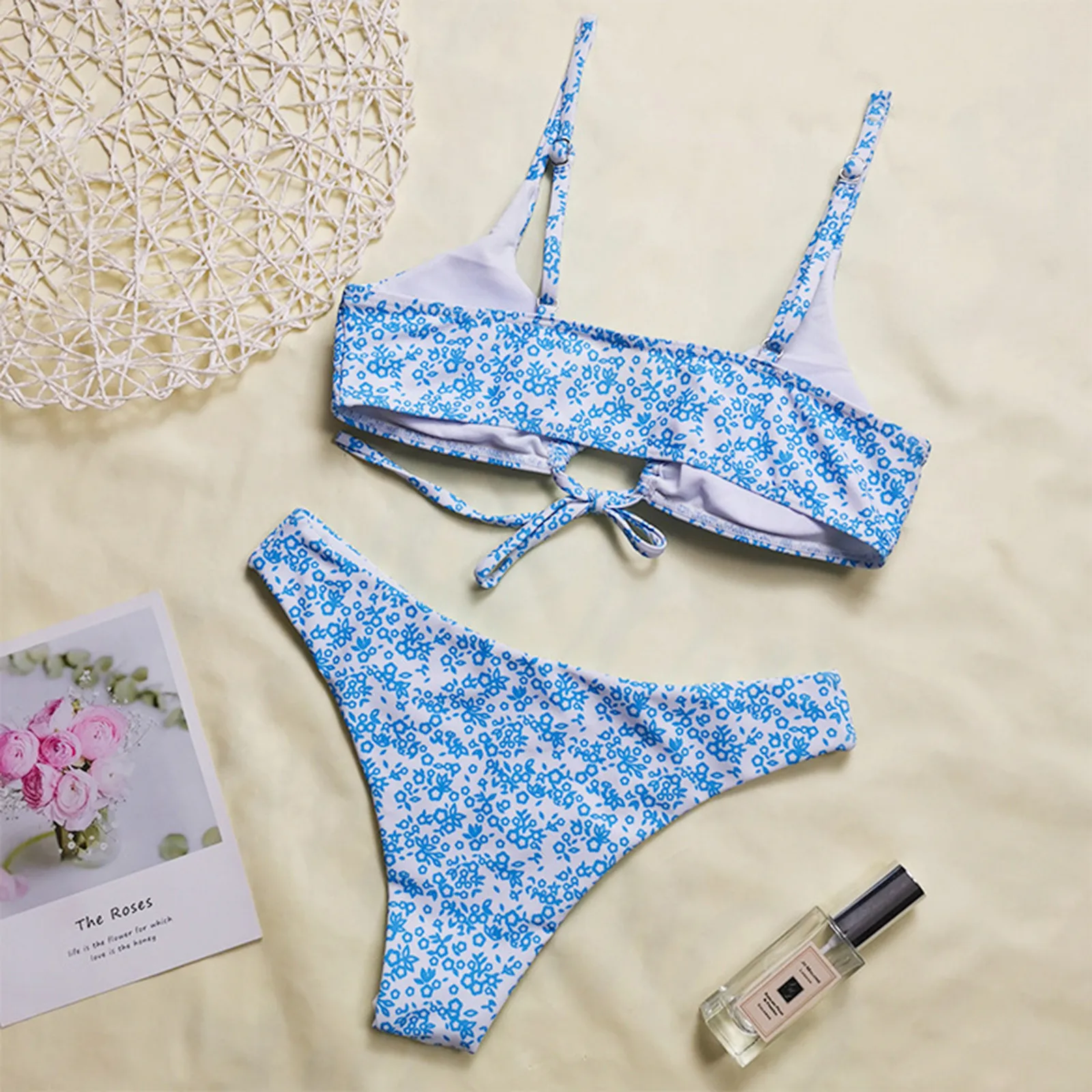 

2021Women Two Piece Swimsuit Bandage Dot Print Backless Bikini Set Beachwear Female High Cut Thong Swimwear Bathing Suit Biquini