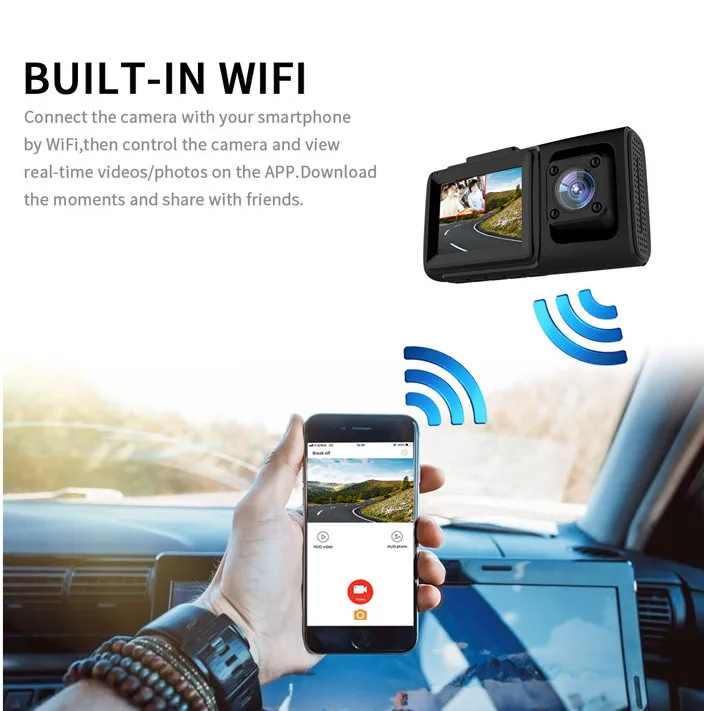 Автомобильный видеорегистратор с двумя объективами для переднего и