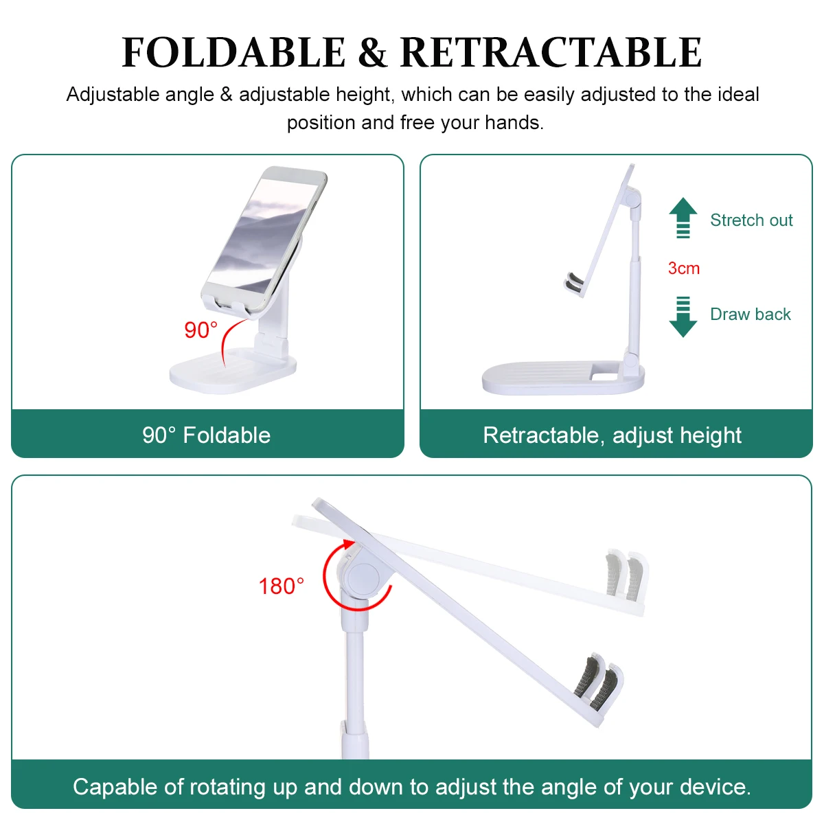 

ABS Retractable Folding Stand for 4~10 Inches Smart Phone Tablet Adjustable Height Desktop Folding Bracket Phone Holder Angle