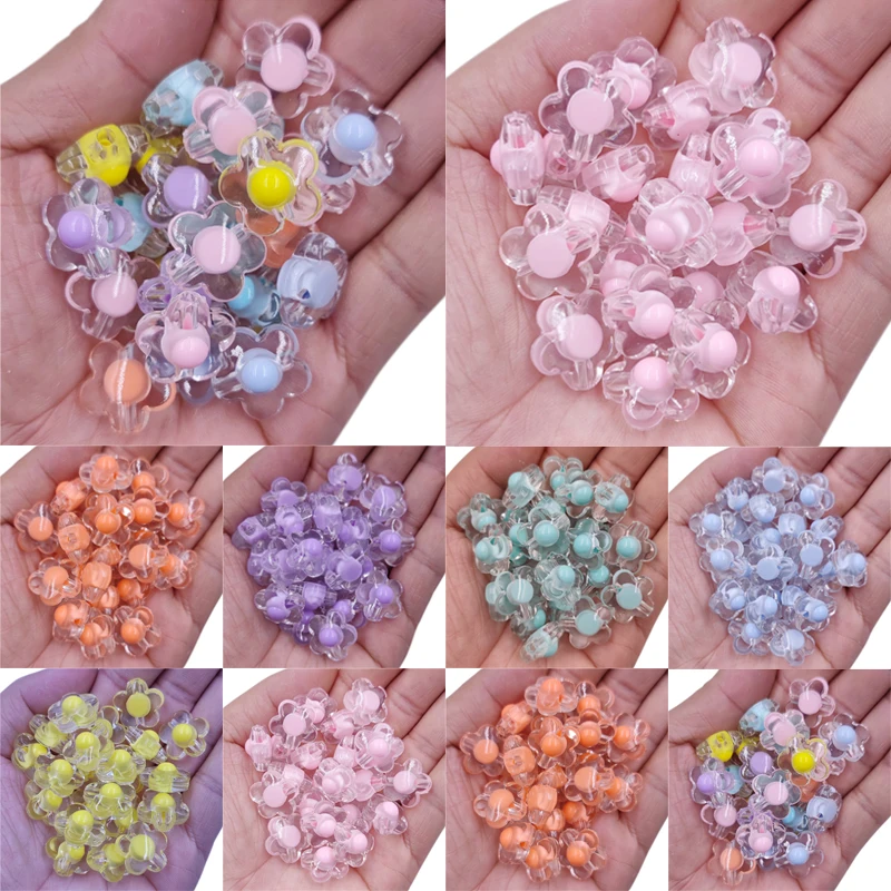 

10pcs 17mm Transparent Candy Color Sandwich Flower Spacer Beads DIY Necklace Bracelet Pendant Jewelry Pendant Wholesale