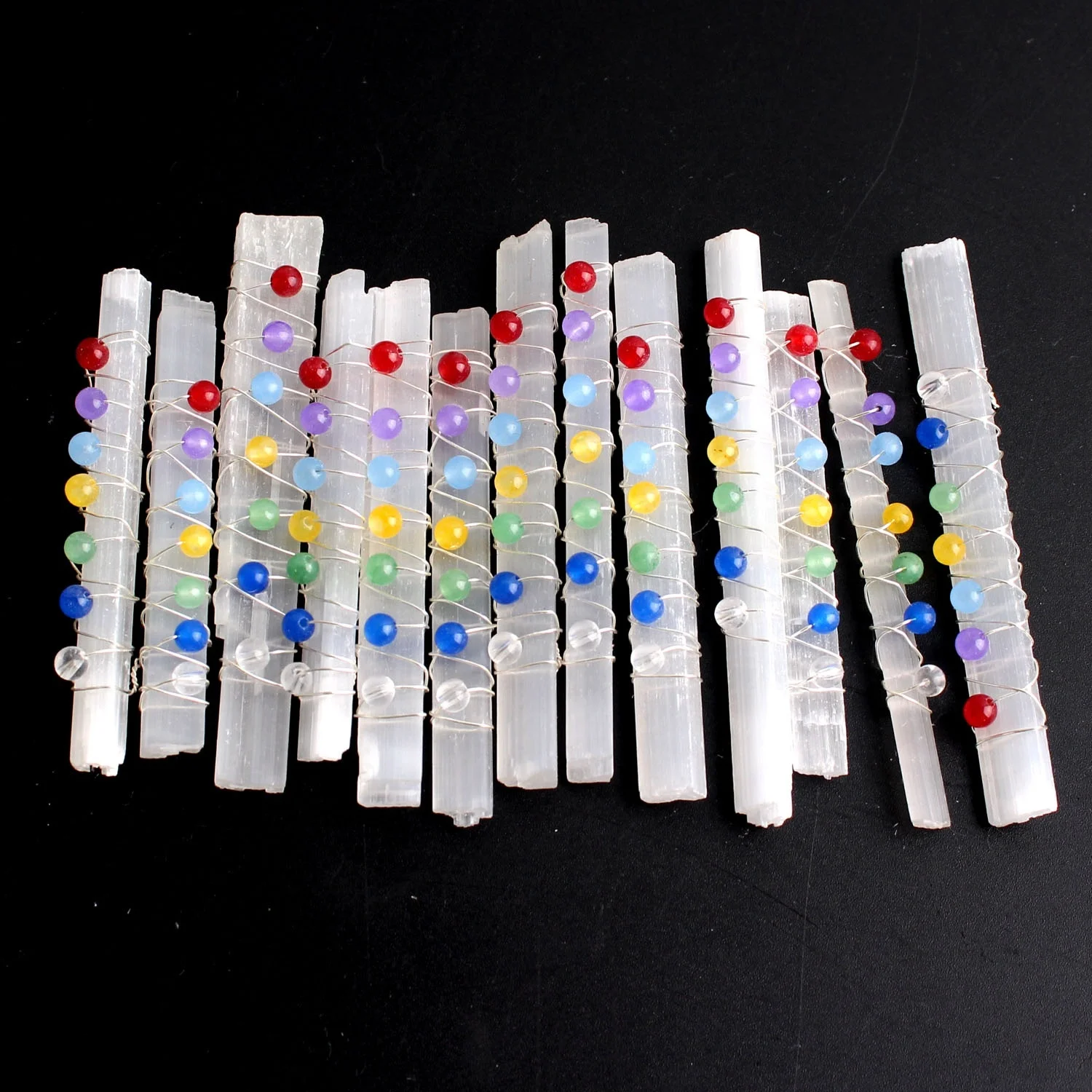 1 шт. натуральный белый селенит обернутый проволокой кристаллический кулон 7 чакр