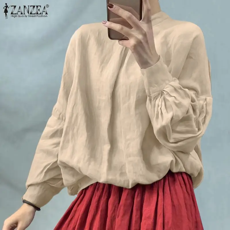 

ZANZEA Elegant Women Solid Shirts 2021 Autumn Long Blouses Stylish Long Sleeve Tops Casual Office OL Work Blusas Oversized Tops