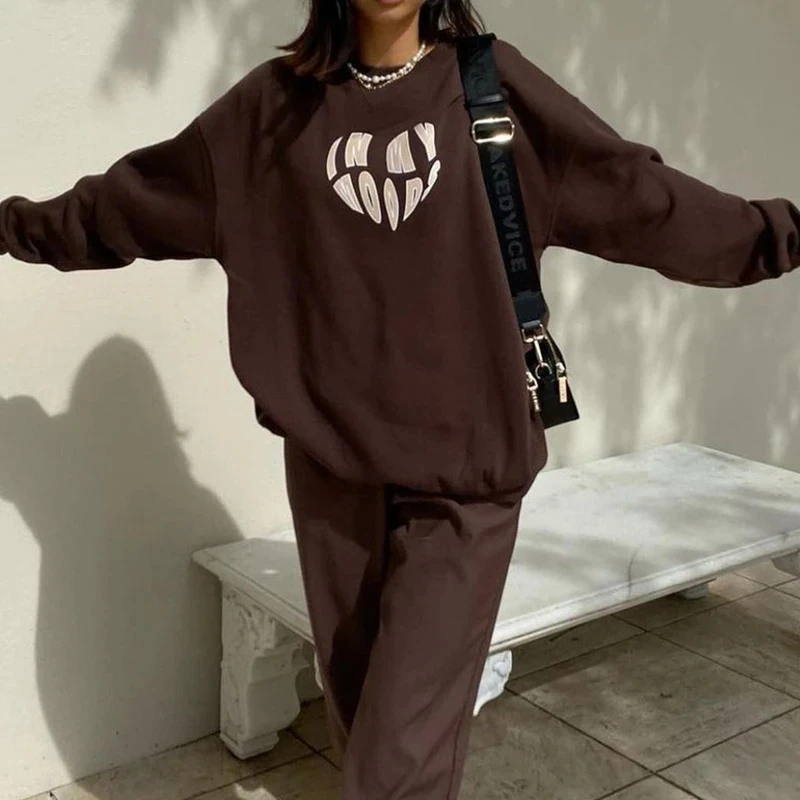Harajuku street letter Hoodies y2k Retro long sleeve oversized pullovers heart cute print casual winter tops women sweetshirts