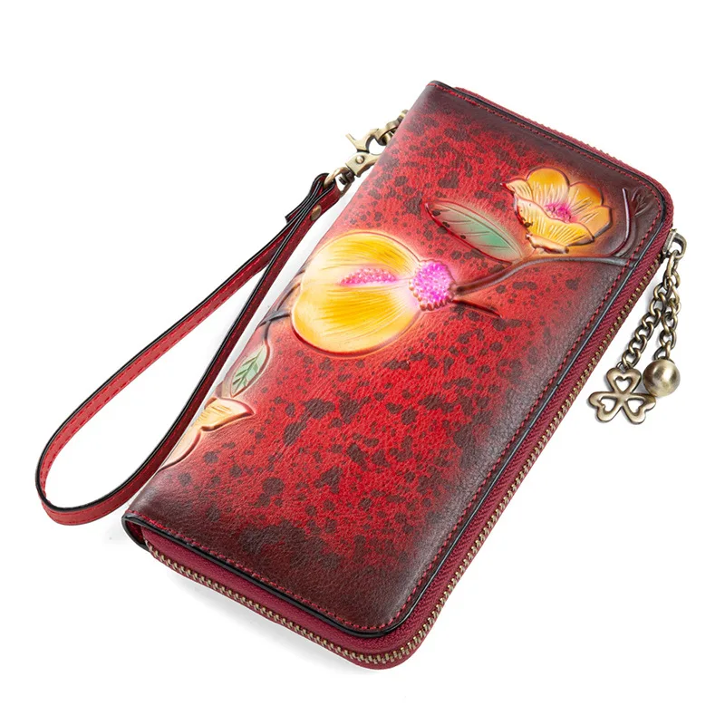 

YourSeason Retro RFID Ladies 2021 Hand Painted Wallet Card Holder Genuine Leather Female Casual Clutch Wallet Phone Purse