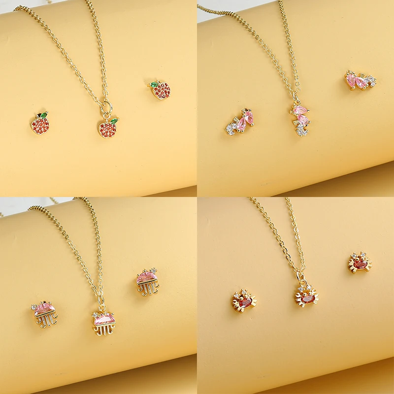 

2021 Fashion Crystal Pendants Necklace Earrings Sets for Women 3Pcs/Set Aquatic Animal Jewelry Set Bridal Wedding Ear Studs Gift