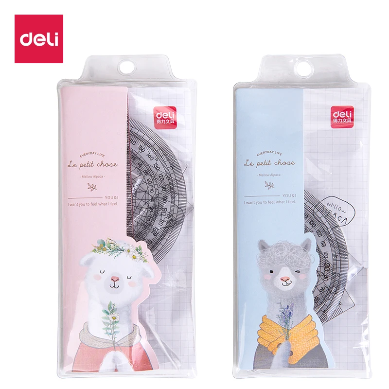 

4pcs / set of Deli 71986 cartoon lamb multifunctional drawing combination ruler + triangle plate + protractor, student supplies