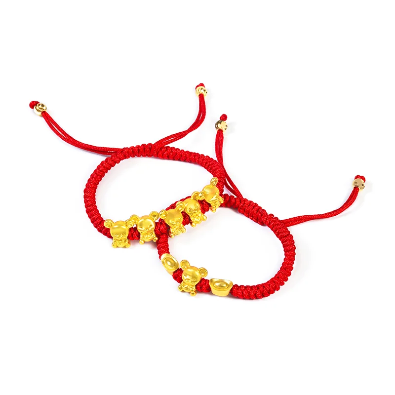 

Реальные 24K Φ 3D слитки браслет для женщин малыш удачи любящая Мышь знаки зодиака красная веревка