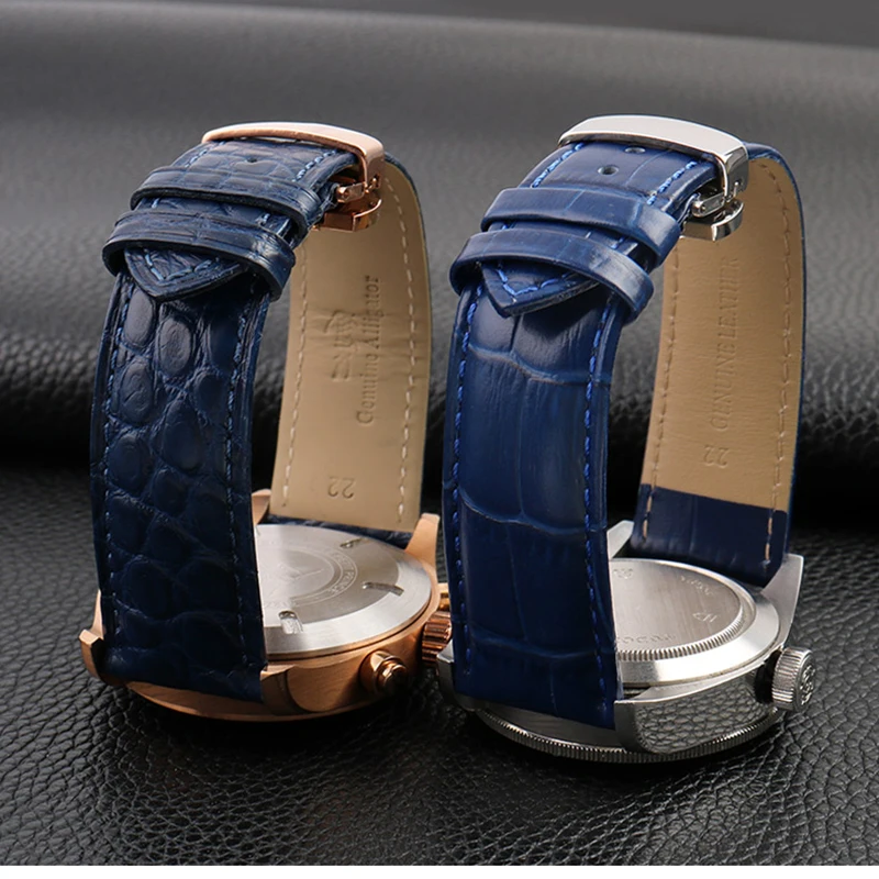 Ремешок для часов из крокодиловой кожи браслет IWC/ Omega /Citizen amelong time wing Blue кожаный