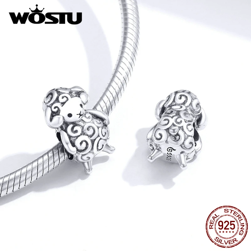 WOSTU 100% 925 Sterling Silver Little Sheep Beads Fit Original Bracelet Charms Pendant DIY Necklace Jewelry For Women FNC187 | Украшения и