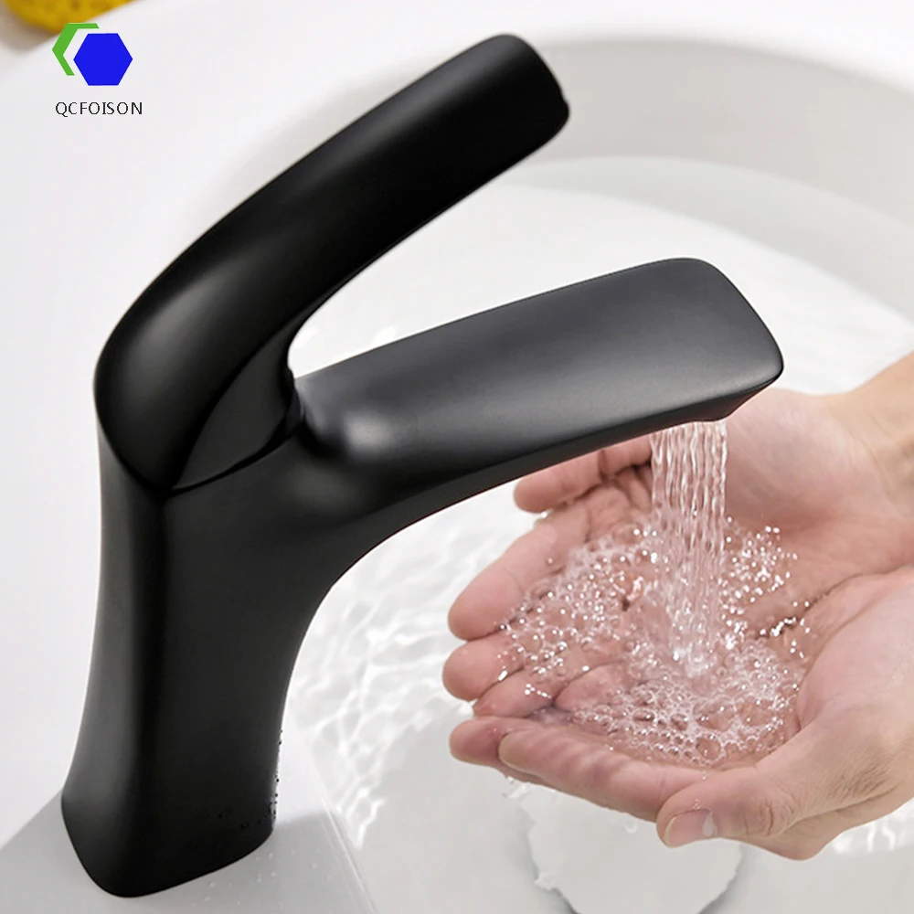 Смеситель для ванной комнаты QCFOISON латунный кран раковины с черным водопадом