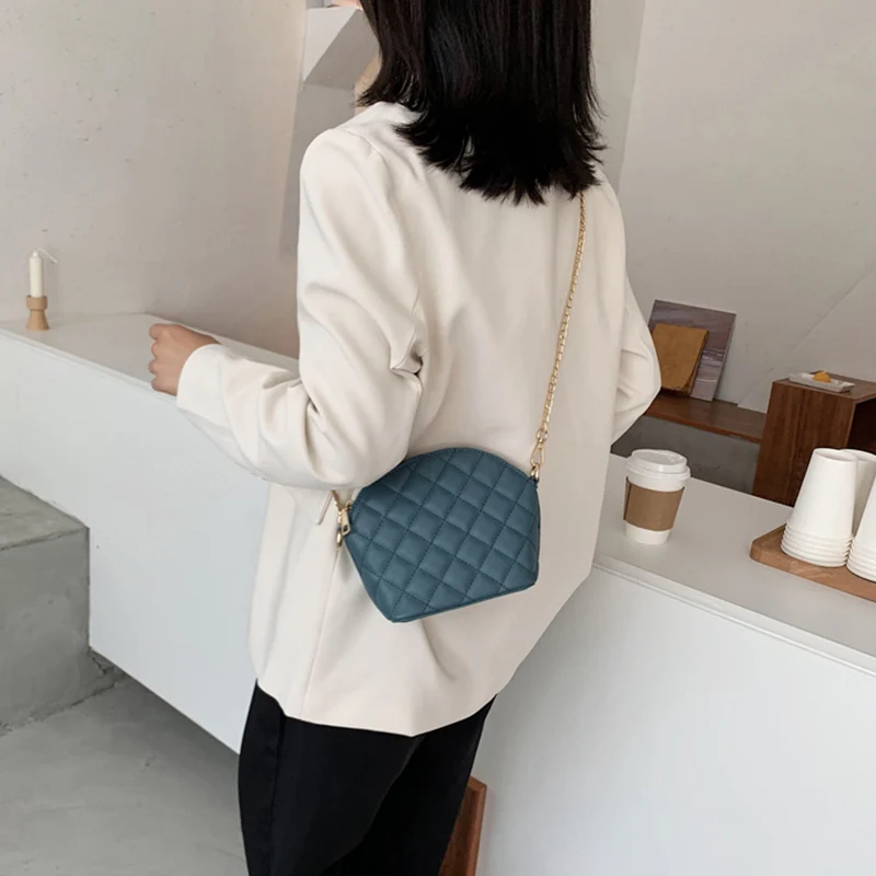 

Fashion Shell Shoulder Bag For Women Small PU Leather Crossbody Wild Rhombic Design Chain Messenger Bags Female Handbag Purse