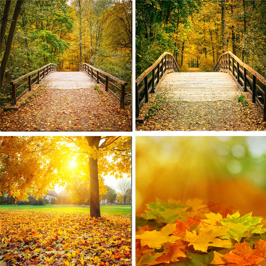 Реквизит для фотосъемки Nitree Виниловый фон осенний лес мост опавшие листья