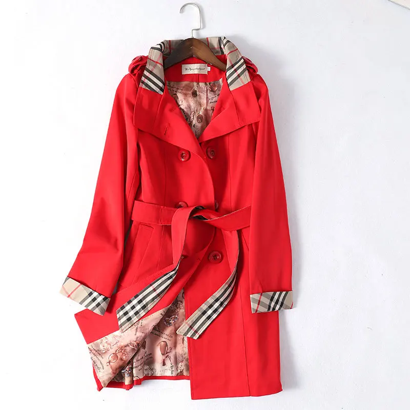 

2020 Spring Fashion Lapel Temperament Double Breasted Closure Mid-length Women's Trench Coat