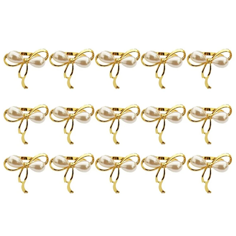 

15 шт./лот свадебное кольцо для салфеток с жемчужным бантом, пряжка для салфеток, металлическое кольцо для салфеток, праздничное украшение дл...