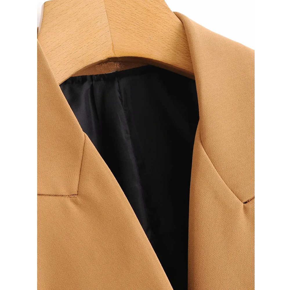 

ZA Women 2020 Fashion Office Wear Double Breasted Blazers Coat Vintage Long Sleeves Pockets Female Outerwear Chic Tops