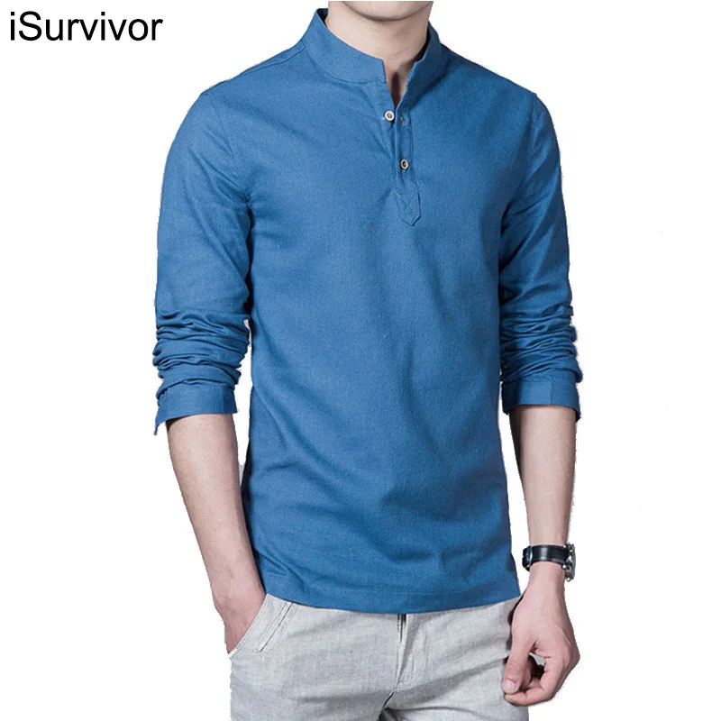 

Рубашка мужская с длинным рукавом, повседневный модный приталенный пуловер, льняная сорочка, большие размеры, 2022