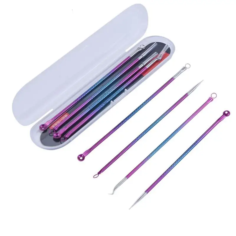 

4pcs Steel Blackhead Comedone Kit Acne Pimple Belmish Extractor Vacuum Blackhead Remover Dots Cleaner Tool