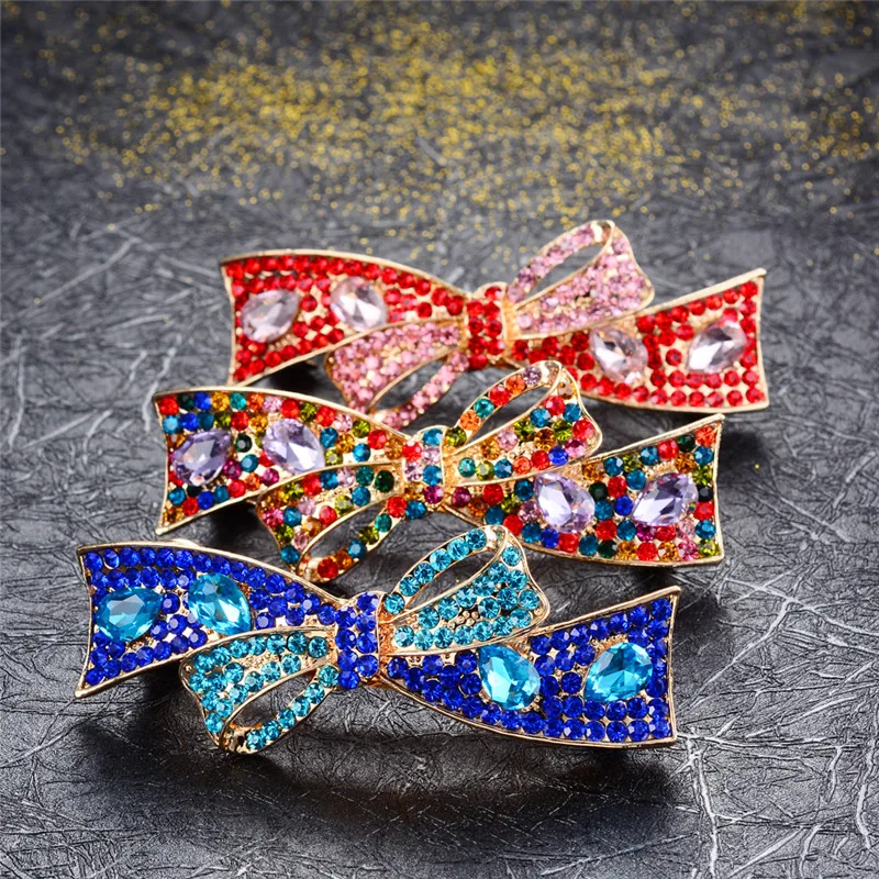 Высококачественные заколки Стразы с кристаллами и бантом брендовые Золотые