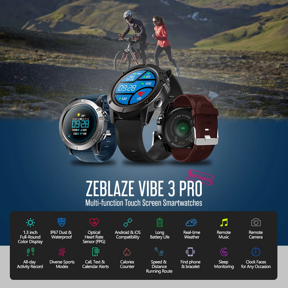 Смарт часы Zeblaze VIBE 3 PRO с цветным сенсорным дисплеем пульсометром артериальным