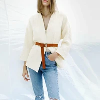 jackets za new autumn fashion simple slim v neck with belt beige women jacket parka coat 2021 casual street women coat jacket