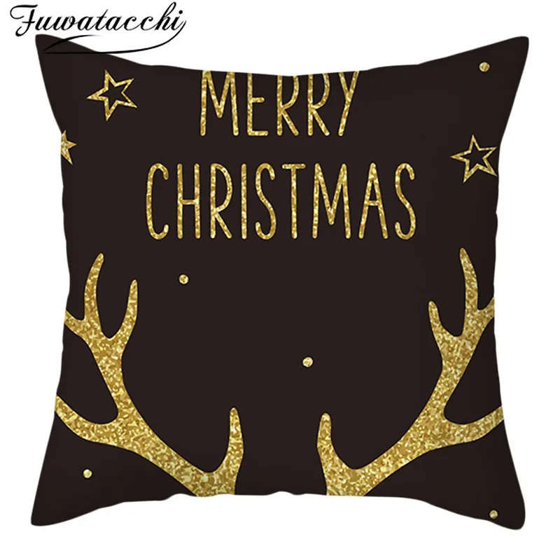 Наволочки на подушки Fuwatacchi Merry Christmas Black Background наволочки с золотым принтом для