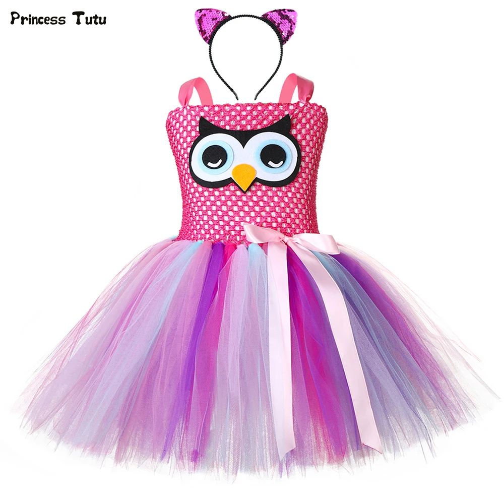 

Girls Owl Tutu Dress Pastel Nighthawk Animal Theme Girl Birthday Party Dress Perform Halloween Owl Cosplay Costume for Kids 1-14