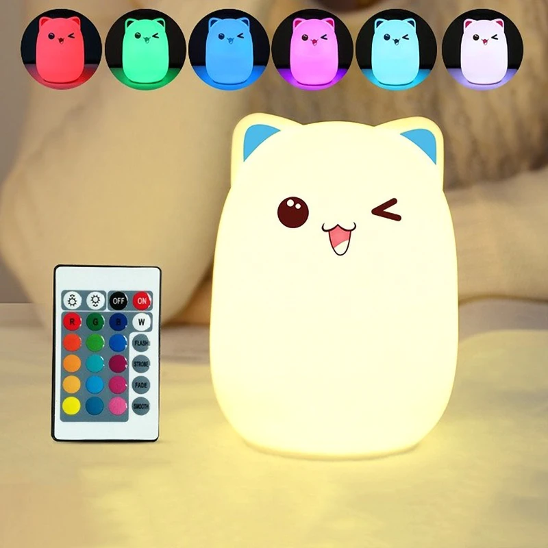 Цветной силиконовый светодиодный ночник в виде кошки перезаряжаемый сенсорный