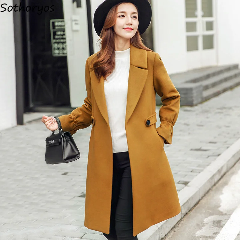 Женское пальто с отложным воротником элегантное Трендовое карманами плотное для