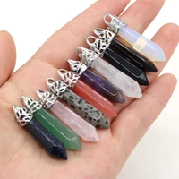 natural stone pendant amethysts rose quartzs charms crystal pillar for diy jewelry making bracelet necklace 8x40mm