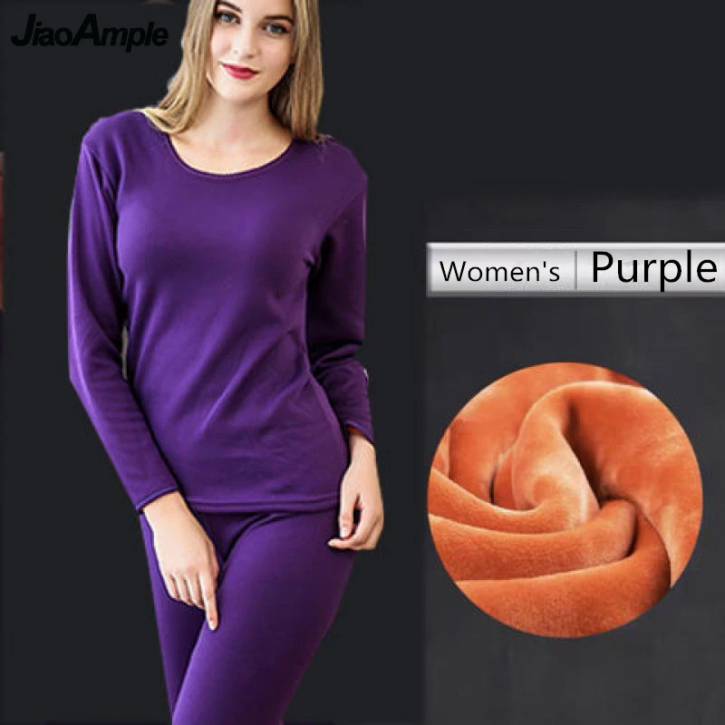 Winter Plush Fleece Warm Clothing Set Men Women Solid Classic Thick O-Neck Underwear Set Basic Thermal Tops Velvet Homewear