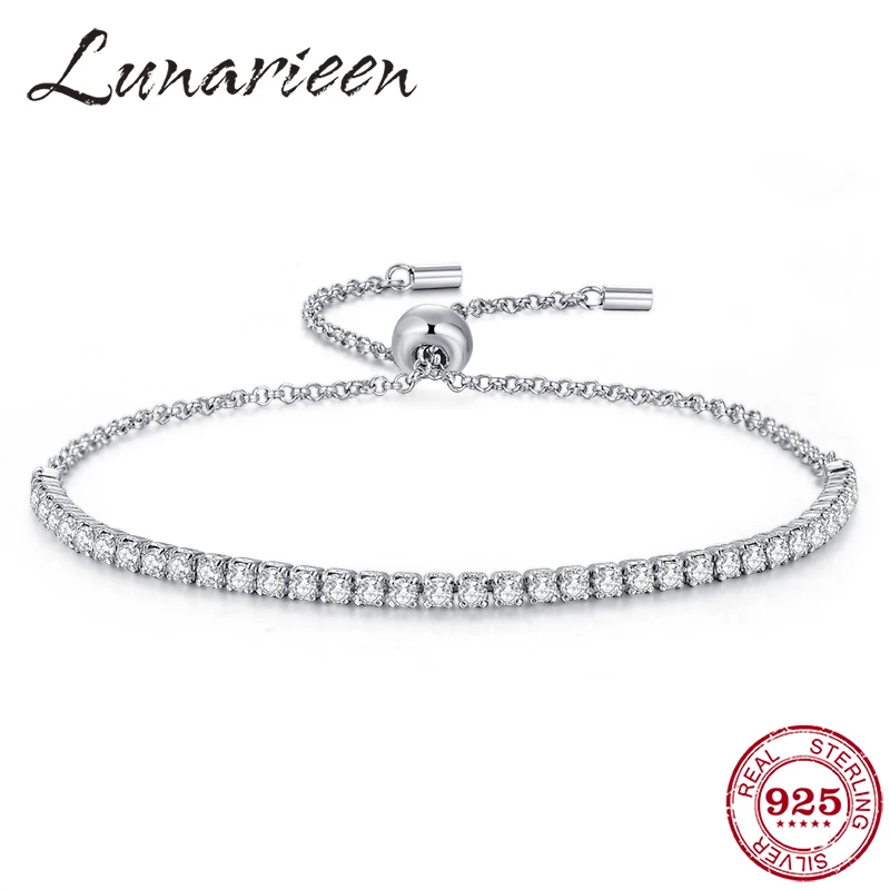 100% Аутентичные 925 стерлингового серебра Регулируемый теннисные браслеты из